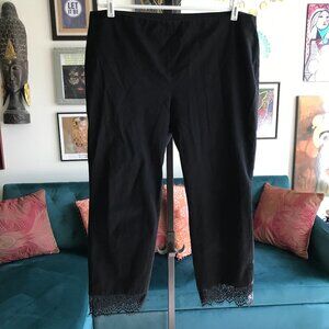 ALFANI size 18W Black Stretch Pull-On Cropped Scalloped Lace Accent Pants